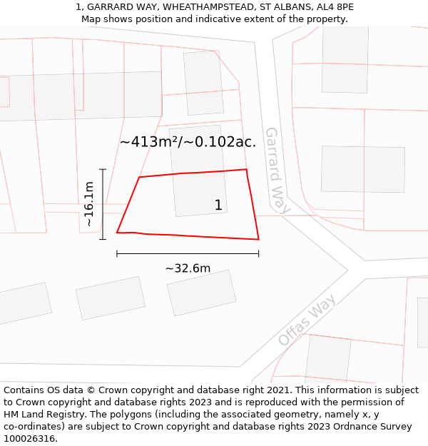 1, GARRARD WAY, WHEATHAMPSTEAD, ST ALBANS, AL4 8PE: Plot and title map