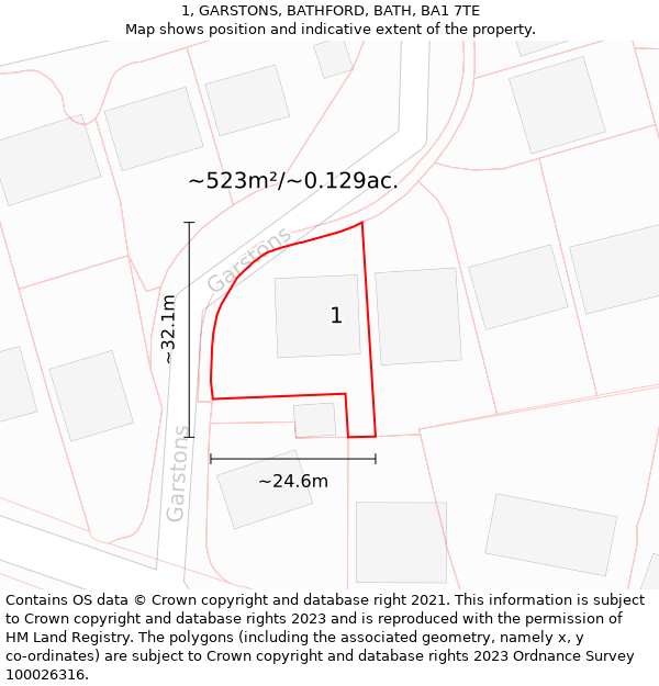 1, GARSTONS, BATHFORD, BATH, BA1 7TE: Plot and title map