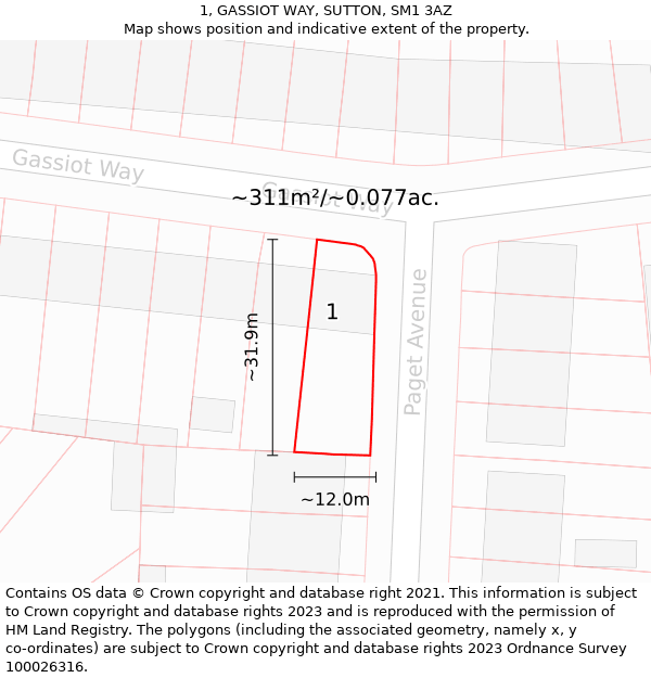 1, GASSIOT WAY, SUTTON, SM1 3AZ: Plot and title map