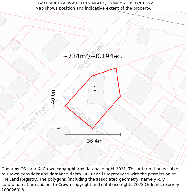 1, GATESBRIDGE PARK, FINNINGLEY, DONCASTER, DN9 3NZ: Plot and title map