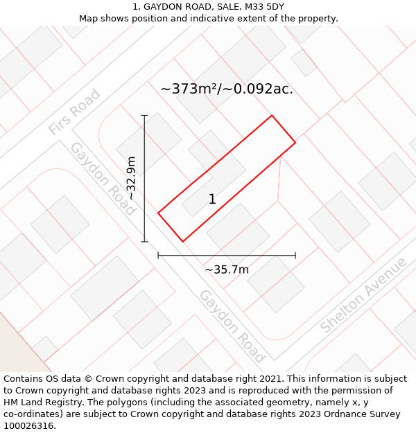 1, GAYDON ROAD, SALE, M33 5DY: Plot and title map