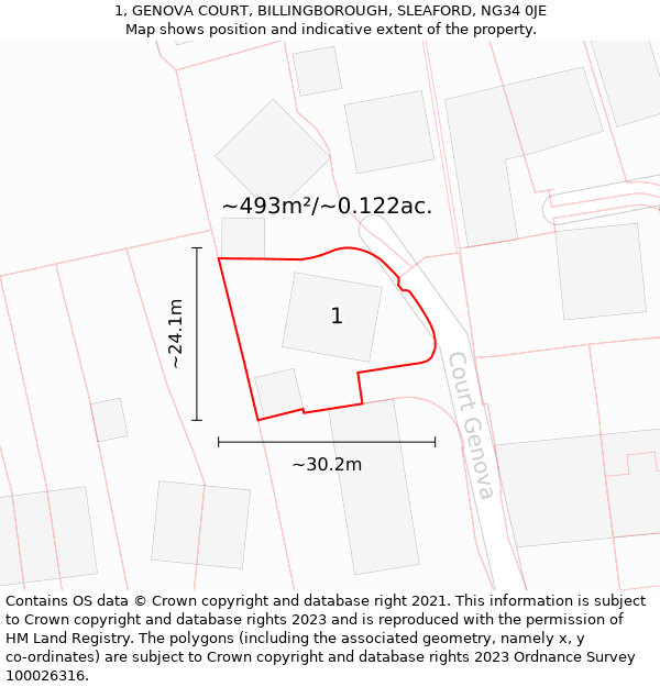 1, GENOVA COURT, BILLINGBOROUGH, SLEAFORD, NG34 0JE: Plot and title map