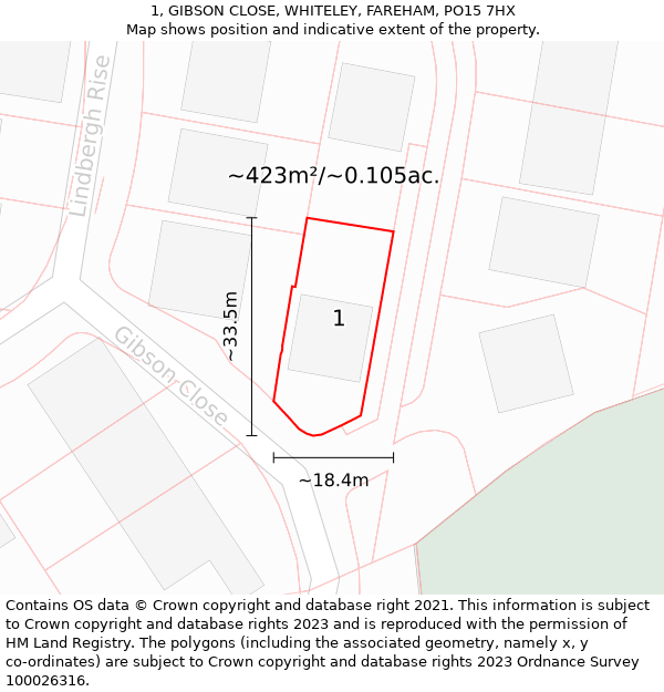 1, GIBSON CLOSE, WHITELEY, FAREHAM, PO15 7HX: Plot and title map