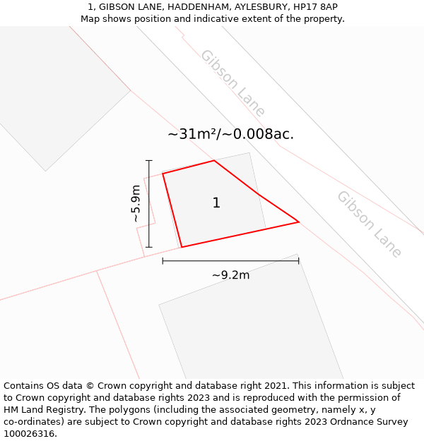 1, GIBSON LANE, HADDENHAM, AYLESBURY, HP17 8AP: Plot and title map