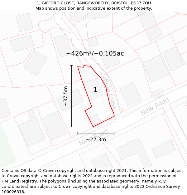 1, GIFFORD CLOSE, RANGEWORTHY, BRISTOL, BS37 7QU: Plot and title map