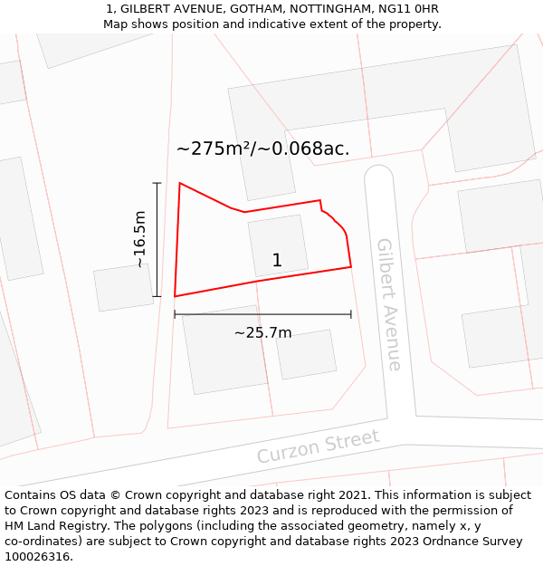 1, GILBERT AVENUE, GOTHAM, NOTTINGHAM, NG11 0HR: Plot and title map