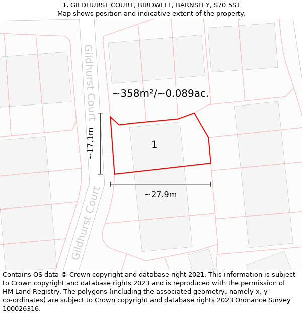 1, GILDHURST COURT, BIRDWELL, BARNSLEY, S70 5ST: Plot and title map