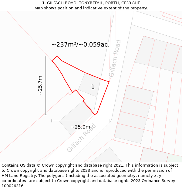 1, GILFACH ROAD, TONYREFAIL, PORTH, CF39 8HE: Plot and title map