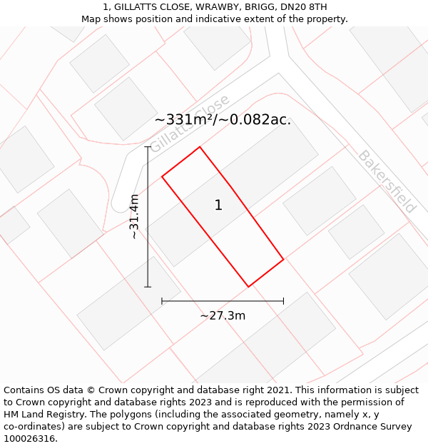 1, GILLATTS CLOSE, WRAWBY, BRIGG, DN20 8TH: Plot and title map