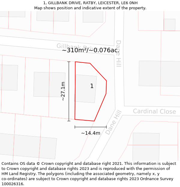 1, GILLBANK DRIVE, RATBY, LEICESTER, LE6 0NH: Plot and title map