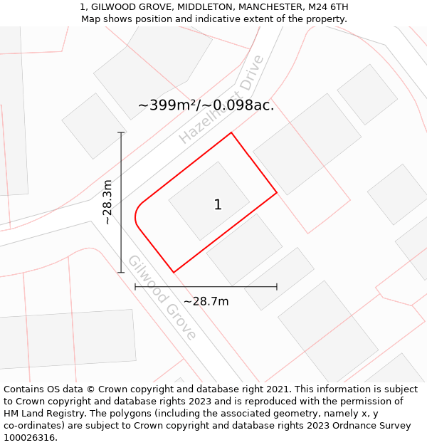 1, GILWOOD GROVE, MIDDLETON, MANCHESTER, M24 6TH: Plot and title map