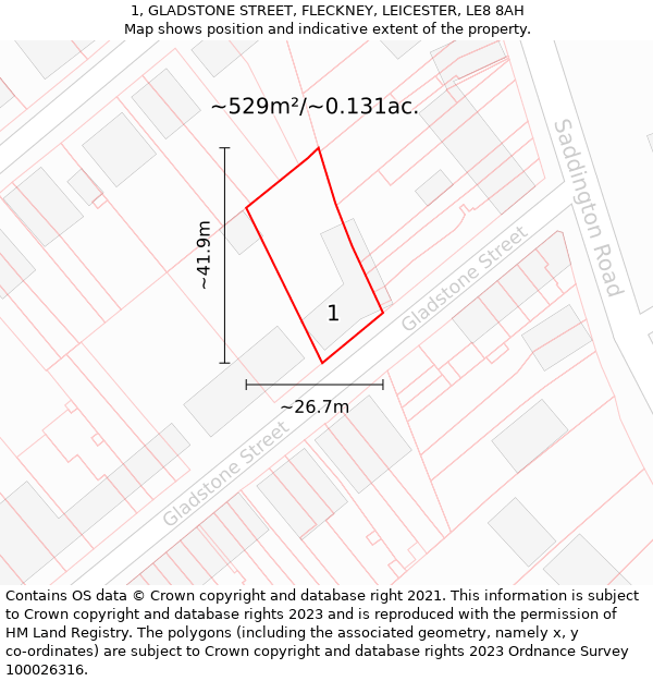 1, GLADSTONE STREET, FLECKNEY, LEICESTER, LE8 8AH: Plot and title map