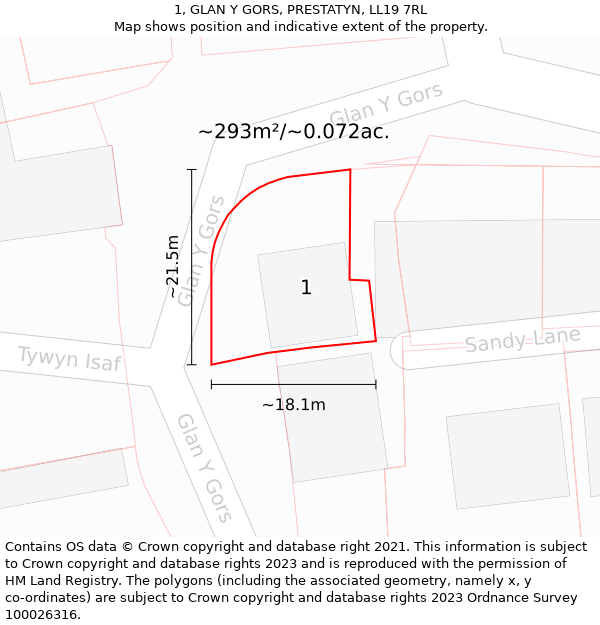 1, GLAN Y GORS, PRESTATYN, LL19 7RL: Plot and title map