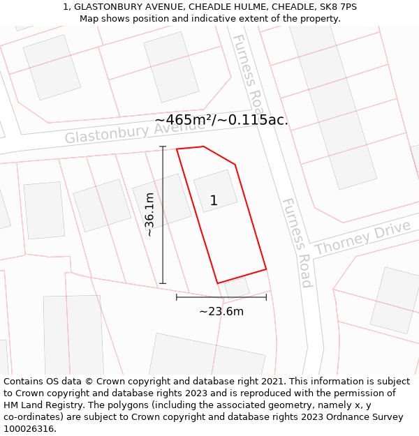 1, GLASTONBURY AVENUE, CHEADLE HULME, CHEADLE, SK8 7PS: Plot and title map