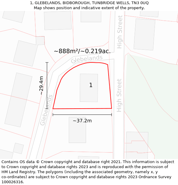 1, GLEBELANDS, BIDBOROUGH, TUNBRIDGE WELLS, TN3 0UQ: Plot and title map