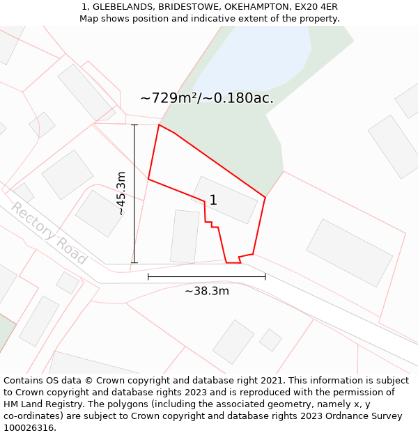 1, GLEBELANDS, BRIDESTOWE, OKEHAMPTON, EX20 4ER: Plot and title map