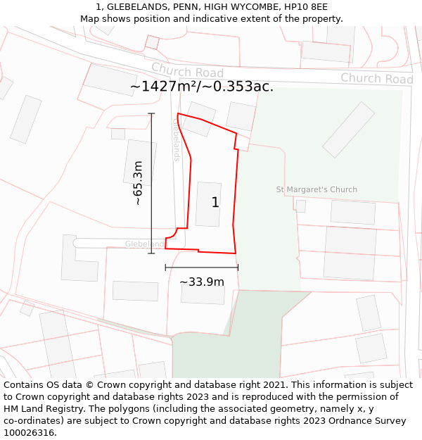 1, GLEBELANDS, PENN, HIGH WYCOMBE, HP10 8EE: Plot and title map