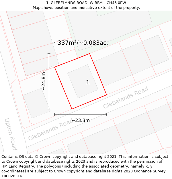 1, GLEBELANDS ROAD, WIRRAL, CH46 0PW: Plot and title map