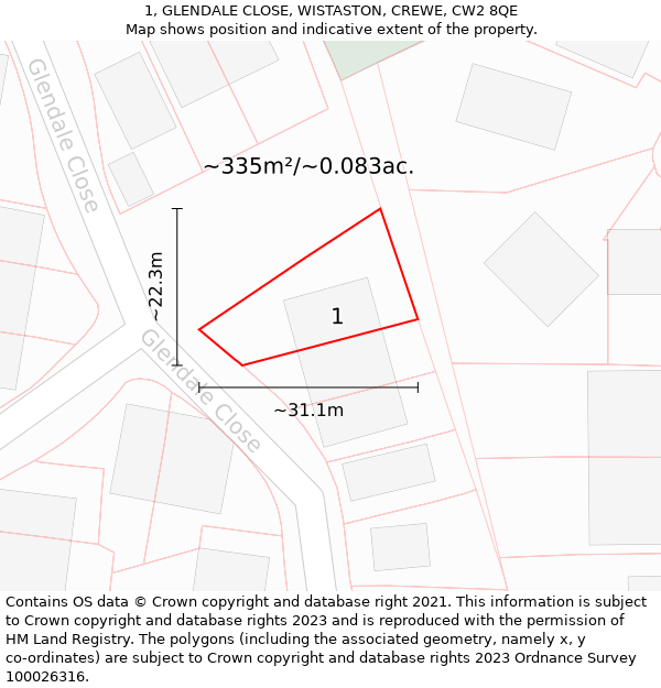 1, GLENDALE CLOSE, WISTASTON, CREWE, CW2 8QE: Plot and title map