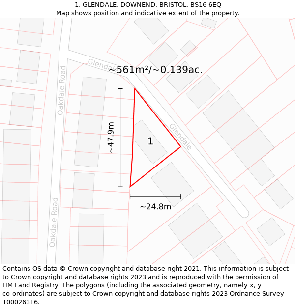 1, GLENDALE, DOWNEND, BRISTOL, BS16 6EQ: Plot and title map