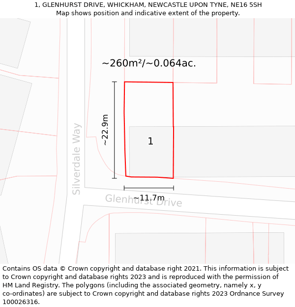 1, GLENHURST DRIVE, WHICKHAM, NEWCASTLE UPON TYNE, NE16 5SH: Plot and title map