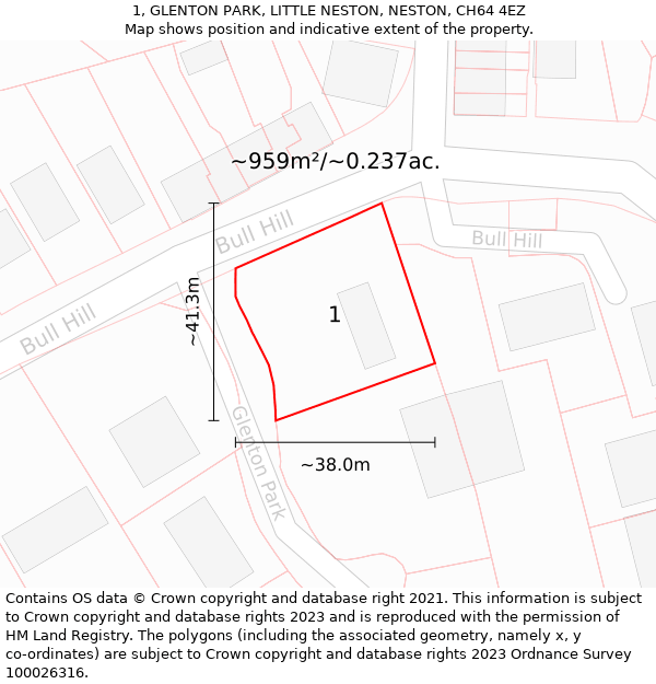 1, GLENTON PARK, LITTLE NESTON, NESTON, CH64 4EZ: Plot and title map