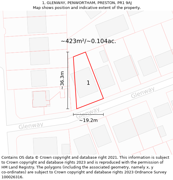 1, GLENWAY, PENWORTHAM, PRESTON, PR1 9AJ: Plot and title map