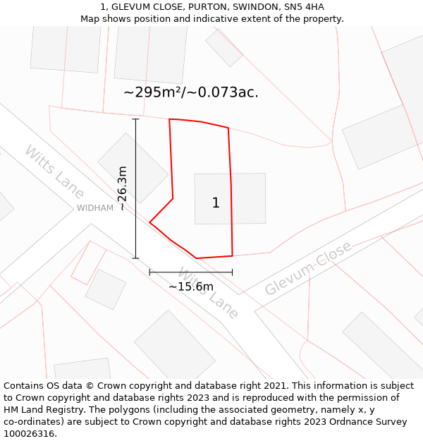 1, GLEVUM CLOSE, PURTON, SWINDON, SN5 4HA: Plot and title map