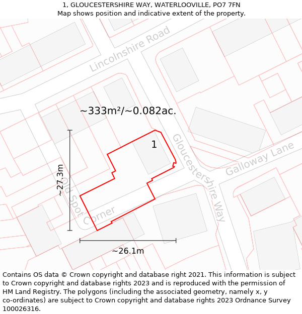 1, GLOUCESTERSHIRE WAY, WATERLOOVILLE, PO7 7FN: Plot and title map