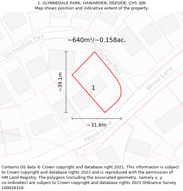 1, GLYNNEDALE PARK, HAWARDEN, DEESIDE, CH5 3JW: Plot and title map