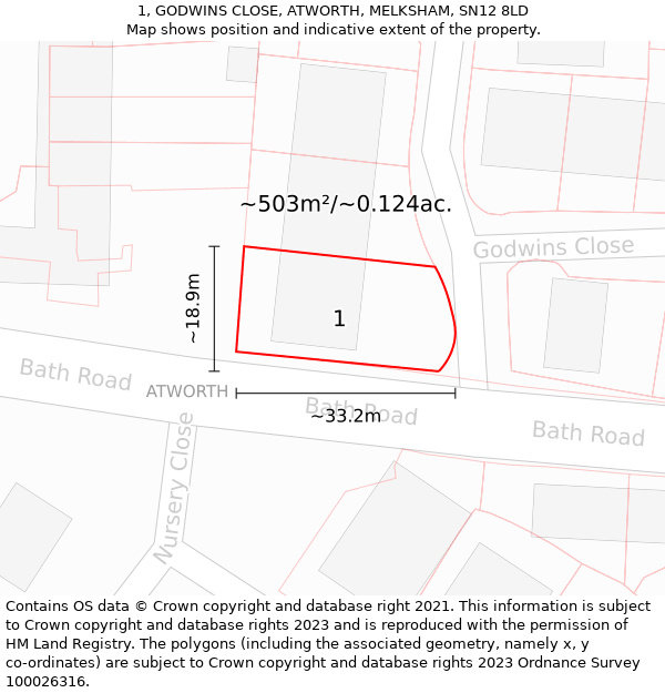 1, GODWINS CLOSE, ATWORTH, MELKSHAM, SN12 8LD: Plot and title map