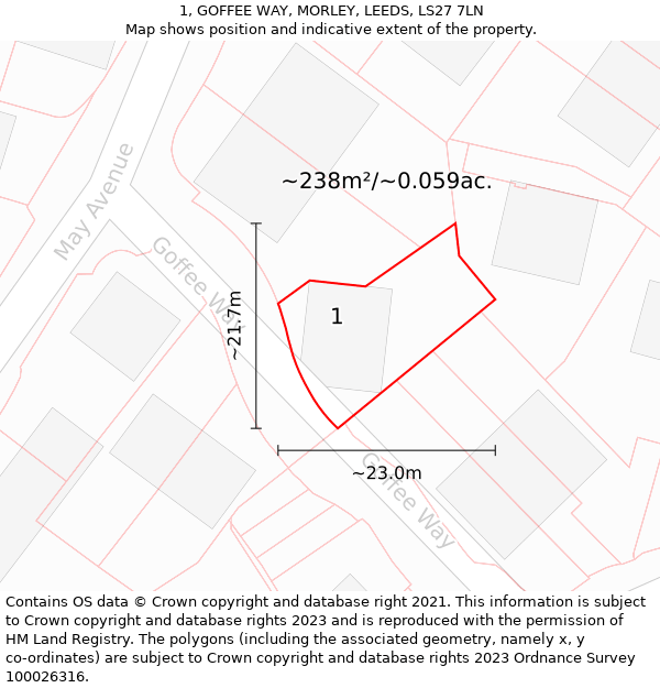 1, GOFFEE WAY, MORLEY, LEEDS, LS27 7LN: Plot and title map