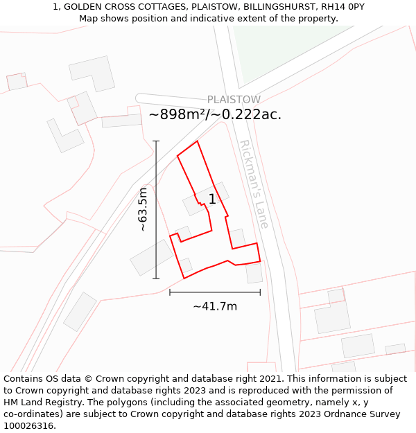 1, GOLDEN CROSS COTTAGES, PLAISTOW, BILLINGSHURST, RH14 0PY: Plot and title map