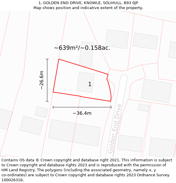 1, GOLDEN END DRIVE, KNOWLE, SOLIHULL, B93 0JP: Plot and title map