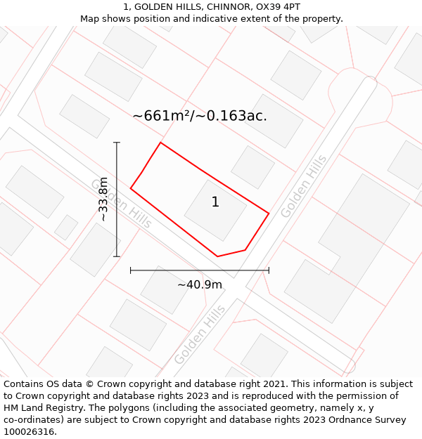 1, GOLDEN HILLS, CHINNOR, OX39 4PT: Plot and title map