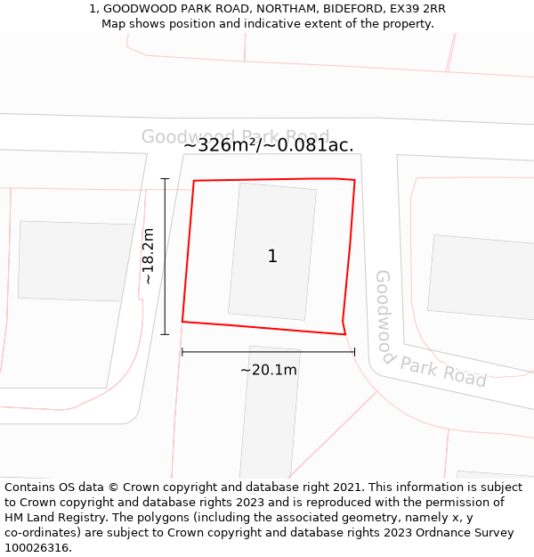 1, GOODWOOD PARK ROAD, NORTHAM, BIDEFORD, EX39 2RR: Plot and title map