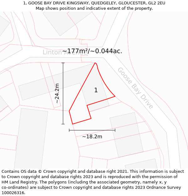 1, GOOSE BAY DRIVE KINGSWAY, QUEDGELEY, GLOUCESTER, GL2 2EU: Plot and title map