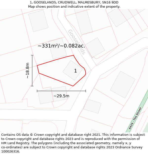 1, GOOSELANDS, CRUDWELL, MALMESBURY, SN16 9DD: Plot and title map