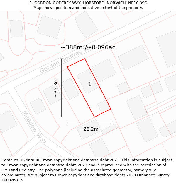 1, GORDON GODFREY WAY, HORSFORD, NORWICH, NR10 3SG: Plot and title map