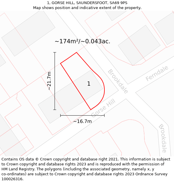 1, GORSE HILL, SAUNDERSFOOT, SA69 9PS: Plot and title map