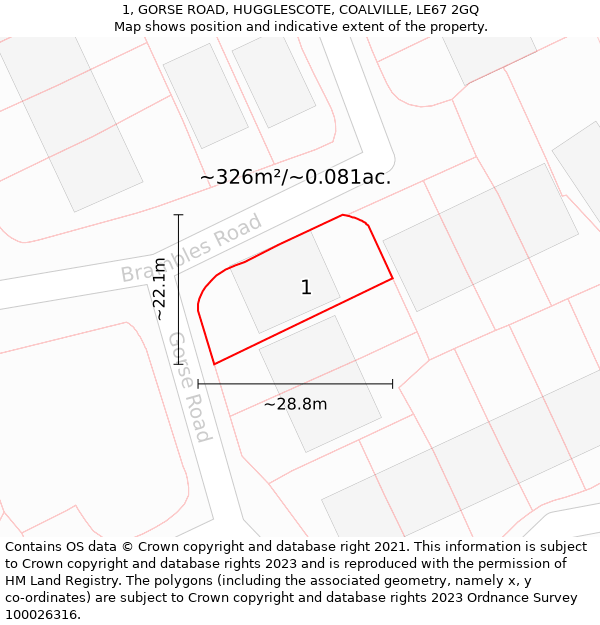 1, GORSE ROAD, HUGGLESCOTE, COALVILLE, LE67 2GQ: Plot and title map