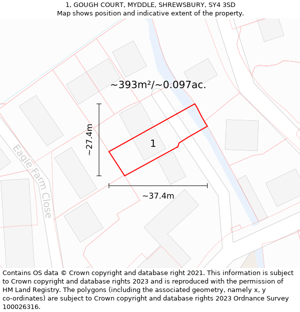 1, GOUGH COURT, MYDDLE, SHREWSBURY, SY4 3SD: Plot and title map