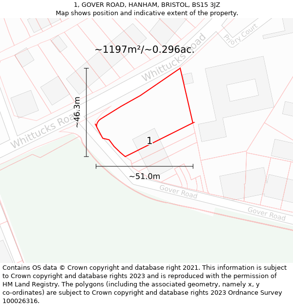 1, GOVER ROAD, HANHAM, BRISTOL, BS15 3JZ: Plot and title map