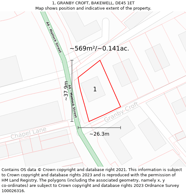 1, GRANBY CROFT, BAKEWELL, DE45 1ET: Plot and title map