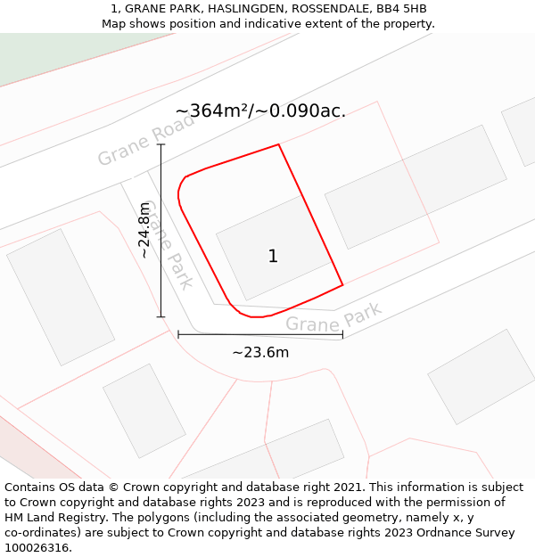 1, GRANE PARK, HASLINGDEN, ROSSENDALE, BB4 5HB: Plot and title map