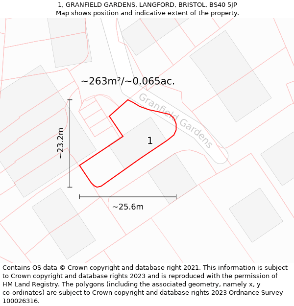 1, GRANFIELD GARDENS, LANGFORD, BRISTOL, BS40 5JP: Plot and title map