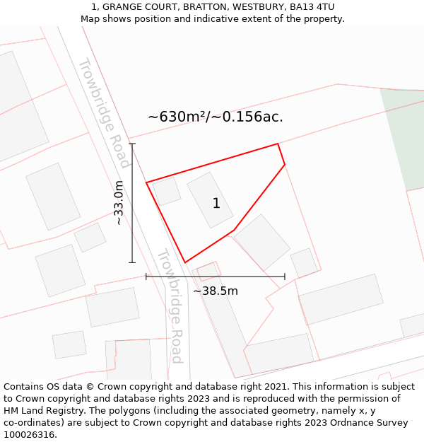 1, GRANGE COURT, BRATTON, WESTBURY, BA13 4TU: Plot and title map