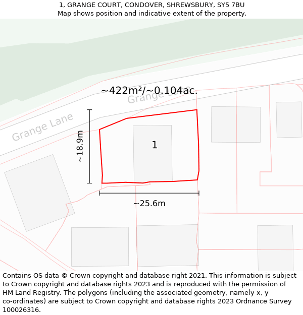 1, GRANGE COURT, CONDOVER, SHREWSBURY, SY5 7BU: Plot and title map