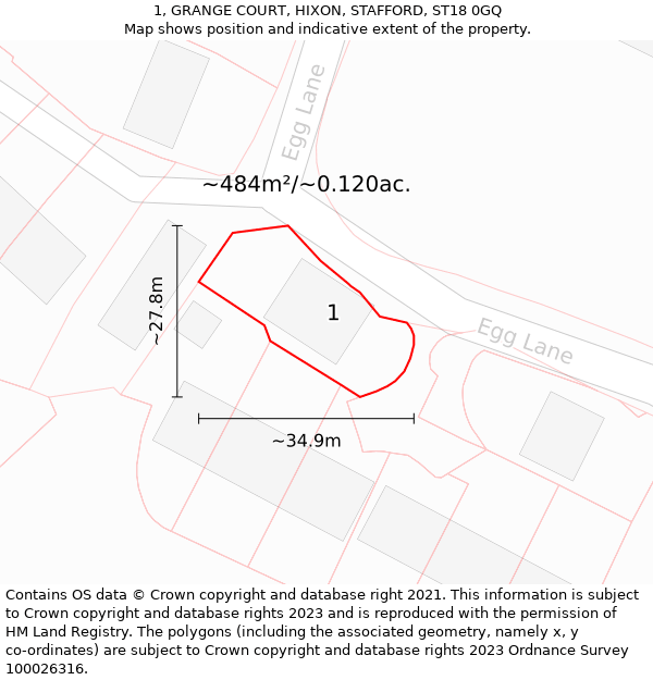 1, GRANGE COURT, HIXON, STAFFORD, ST18 0GQ: Plot and title map