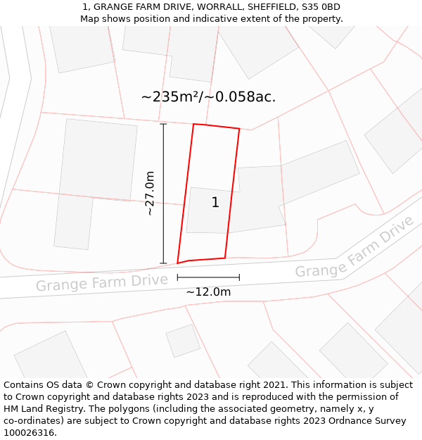 1, GRANGE FARM DRIVE, WORRALL, SHEFFIELD, S35 0BD: Plot and title map